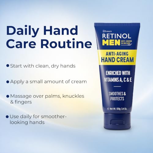 LIVAURA Retinol Hand Cream for Men - Anti-Aging Hand Moisturizer, 3.4 oz | Available for Men & Women; Vitamin-enriched formula; Helps soften rough skin; Lightweight daily hydration; Non-greasy finish - style: Men's Hand Cream
