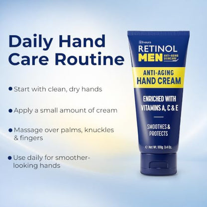 LIVAURA Retinol Hand Cream for Men - Anti-Aging Hand Moisturizer, 3.4 oz | Available for Men & Women; Vitamin-enriched formula; Helps soften rough skin; Lightweight daily hydration; Non-greasy finish - style: Men's Hand Cream