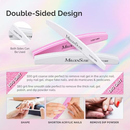 MelodySusie 16Pcs Professional Nail Buffer Kit,Nail Files and Buffers,Nail Buffer Block,Nail Brush, Nail File Buffers Kit for Natural Nails,DIY,Home Use,Salon（100/180 Grit） - size: 16Pcs