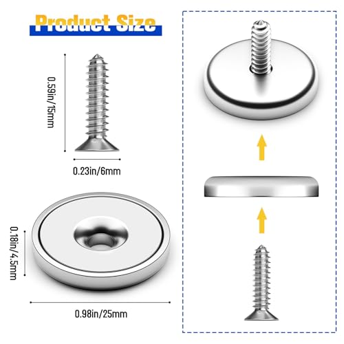 VNDUEEY Magnets with Holes, Strong Rare Earth Magnets, 16 Pack 60LBS Neodymium Cup Magnet with Stainless Screws for Wall Mounting, Round Base Disc Magnet for for Kitchen, Office, Workplace, DIY Craft - size: 16 Pack 60LBS