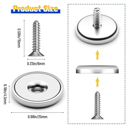 VNDUEEY Magnets with Holes, Strong Rare Earth Magnets, 16 Pack 60LBS Neodymium Cup Magnet with Stainless Screws for Wall Mounting, Round Base Disc Magnet for for Kitchen, Office, Workplace, DIY Craft - size: 16 Pack 60LBS