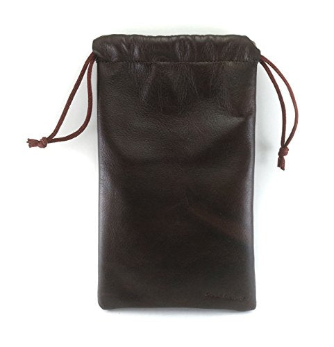 Multiple use Lambskin Leather Pouch with Drawstrings: (22 cm X 26 cm) - color: Brown