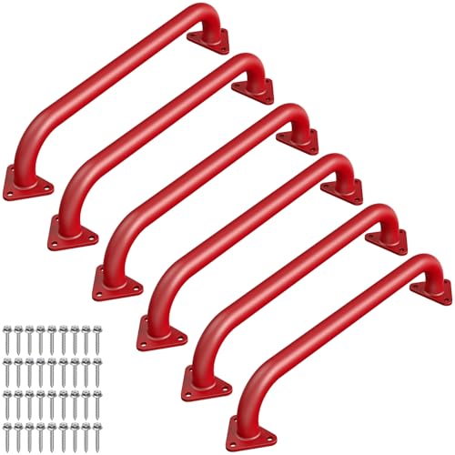 SELEWARE 6Pcs 17" Red Monkey Bars Indoor, Metal Playground Safety Handles | 500LB Heavy Duty Fully Welded Steel Kids Grab Bars for Indoor/Outdoor Playset Treehouse Climbing Frame Wall ladder Backyard - color: E: 17"-6 Pcs-red