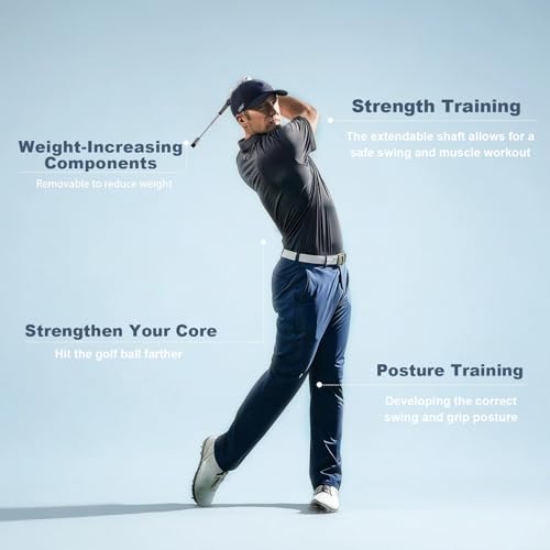 MIKOSI 5-in-1 Retractable Golf Swing Training Aids, Portable Golf Swing Trainer with Golf Grip Trainer for Beginners & Tempo Training for Advanced, Right-Handed, Arm Connection with Golf Club Weights