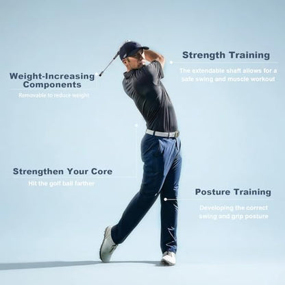 MIKOSI 5-in-1 Retractable Golf Swing Training Aids, Portable Golf Swing Trainer with Golf Grip Trainer for Beginners & Tempo Training for Advanced, Right-Handed, Arm Connection with Golf Club Weights