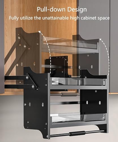 Pull Down Shelf 2 Tier Upper Kitchen Wall Cabinet Sliding Spice Rack Organiser for Plates and Bowls,33.9 - size: 33.9