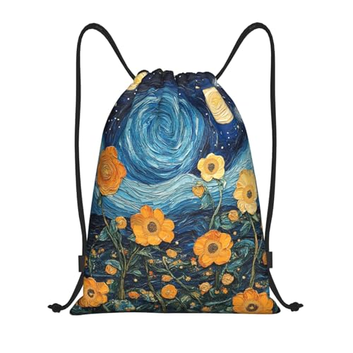 Drawstring Sports Backpacks - Lightweight Swim Gym Bags for Women Men String Sackpack for Beach Travel Yoga(Small, Starry Night Flowers) - color: Starry Night Flowers, size: Small
