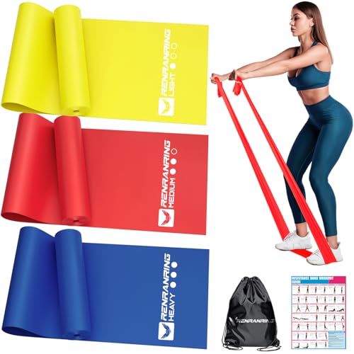 Resistance Bands for Working Out, Exercise Bands for Physical Therapy, Stretch, Recovery, Pilates, Rehab, Strength Training and Yoga Starter Set - color: 1-Yellow,Red,Blue, size: 6.9FT