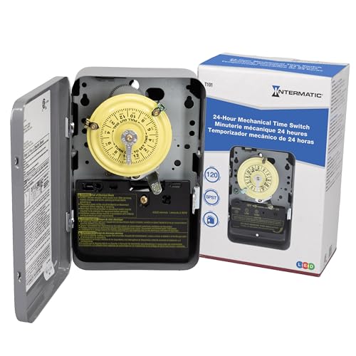 Intermatic T101 24-Hour Mechanical Timer Switch - 120V SPST, Indoor Metal Enclosure, Heavy Duty, Manual Override, 40 Amp - Ideal for Lights, Pumps, Fans, and HVAC Systems - size: 1-Pack