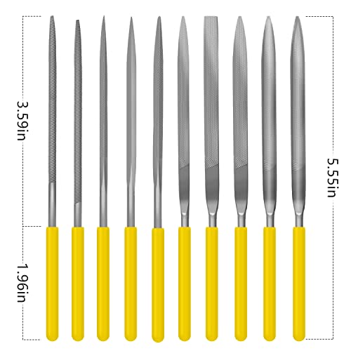 Needle File Set, 10 Pieces Hand Metal Files, Hardened Alloy Strength Steel Set Includes Flat, Round, Half-Round, Triangular, Square, Oval, Crossing, and Barrette File - color: Yellow-10pcs