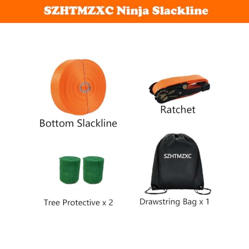 65ft Ninja Slackline Kit with Ratchet System 350lb | Backyard Gym Slackline Set for Kids and Adults, Balance Training Equipment, Carry Bag, Ninja Course Accessories CPSC Approval - size: 65FT Ninja line