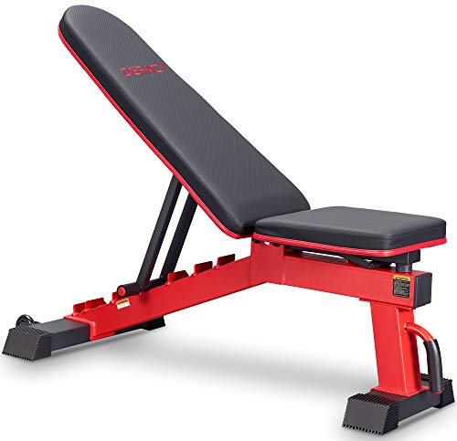 DERACY Adjustable Weight Bench for Full Body Workout, Incline and Decline Weight Bench for Indoor Workout, Home Gym - color: Red