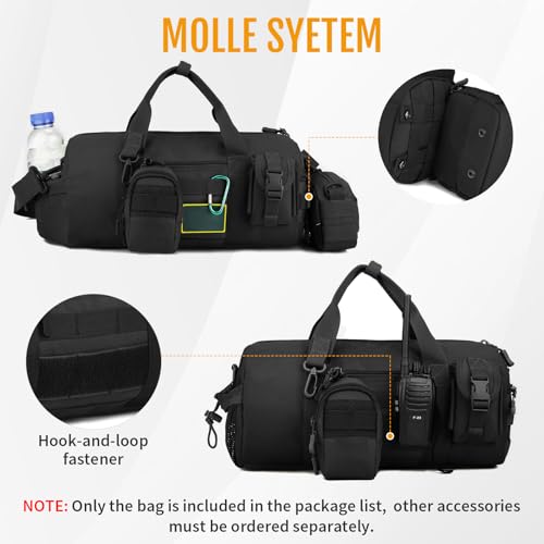 Huntvp Small Tactical Duffle Bag MOLLE Handbag Gear Military Travel Carry On Shoulder Bag Small Valise - color: Black-1