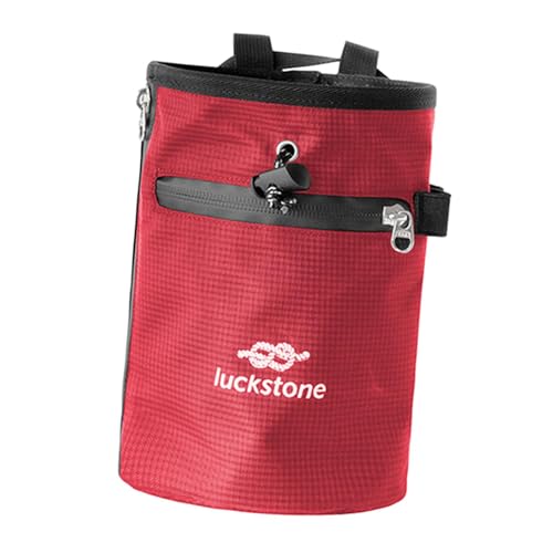 SM SunniMix Climbing Chalk Bag Drawstring Pouch Weightlifting Rock Bouldering Adjustable Waist Belt Oxford Cloth Waterproof Zipper Pocket Suitable for Gymnastics - color: Red