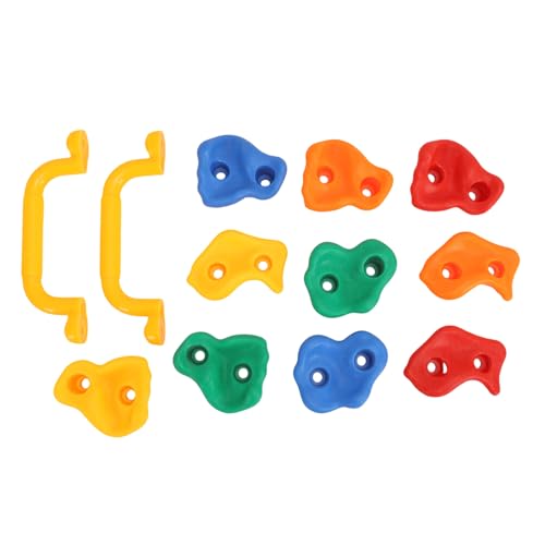 Rock Climbing Holds Multi Colored Indoor Climbing Holds Rock Grip Set Wall Hold Set Ergonomic Textured PE Stones with 2 Handles mounting Hardware for Indoor