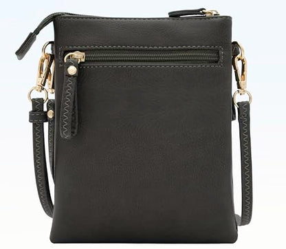 Solene Small Multi Zipper Pockets Crossbody Bag with Detachable Wristlet - color: Charcoal Grey