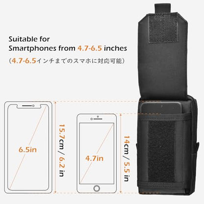 TRIWONDER Tactical Phone Pouch Molle, Smartphone Holster Bag EDC Utility Cellphone Lock Card Holder Organizer Fit for Waist Belt Case - color: 01 Black