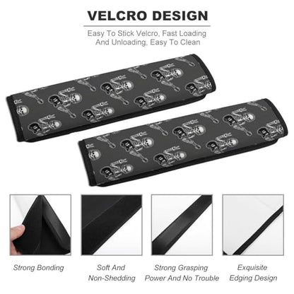2 Pack Universal Fit Seat Belt Cover for Child, Stroller Pushchair High Chair, Rock Roll Music Gothic Skull Skeleton Automotive Seat Belt Protector, Pressure Relief - color: Pattern 1052