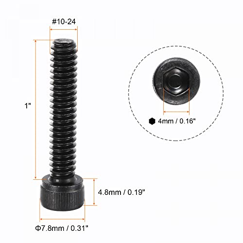 uxcell #10-24x1" Hex Socket Head Cap Screw Bolts 12.9 Grade Alloy Steel 25pcs - size: #10-24x1"
