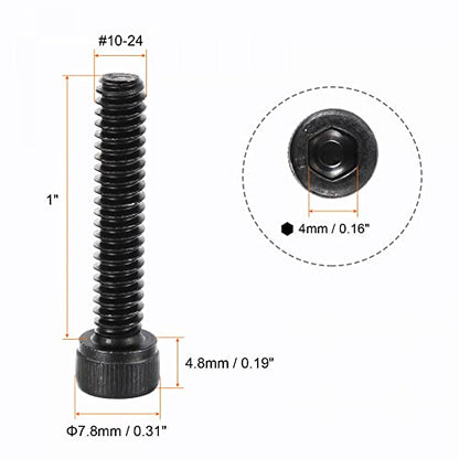 uxcell #10-24x1" Hex Socket Head Cap Screw Bolts 12.9 Grade Alloy Steel 25pcs - size: #10-24x1"