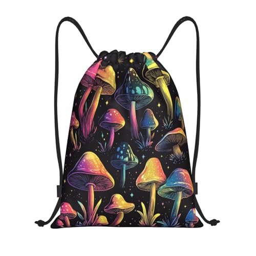 Drawstring Sports Backpacks - Lightweight Swim Gym Bags for Women Men String Sackpack for Beach Travel Yoga(Medium, Colorful Mushrooms) - color: Colorful Mushrooms, size: Medium