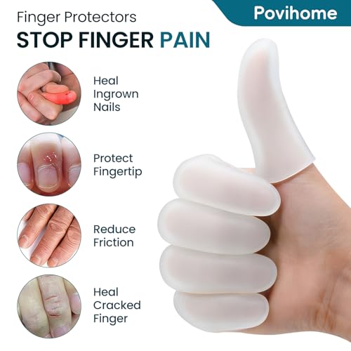 Povihome Finger Cots Protectors - Moisturizing Thumb and Finger Covers - Thickend Version - Elastic Cracked Silicone Finger Sleeves to Protect Cracked, Peel Finger and Other Finger Pain (Clear, 10PCS) - color: Clear, size: Medium (10PCS)