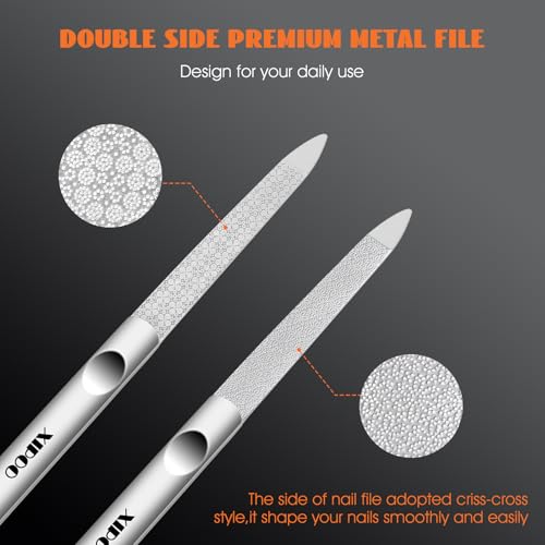 Metal Nail File 2 Pcs, Nail Files for Natural Nails, Fingernail Files with Sharp Pointed Tip Anti-Slip Handle, Nail Filer Made of Stainless Steel, Finger Nail Files for Women and Men