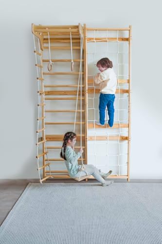 Avenlur Neem Swedish Ladder Wall Gym Adult & Kids Climbing Wall (79 in) | 5-in-1 kids home gym: climbing wall kids love, indoor swing for kids, pull up bar for kids, stair slides indoor for kids - size: 79"