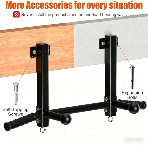 Joist Mounted Pull Up Bar, 650LB Load, Fit 16" Ceiling Beam Spacing | Multi-Grip with Finger Balls, 2 Suspension Rings, Fit Solid Concrete and Wood Mount, Home Gym, Garage & Basement