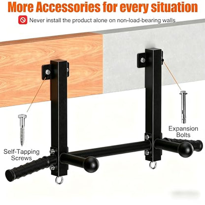 Joist Mounted Pull Up Bar, 650LB Load, Fit 16" Ceiling Beam Spacing | Multi-Grip with Finger Balls, 2 Suspension Rings, Fit Solid Concrete and Wood Mount, Home Gym, Garage & Basement