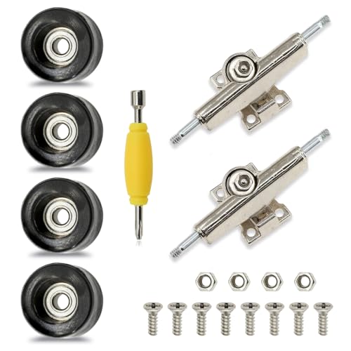 7 Pieces POM Black Fingerboard-Wheels Size 7.3mm*4.5mm Tool Set with 1 Screwdrivers 2 Alloy axles - color: Black