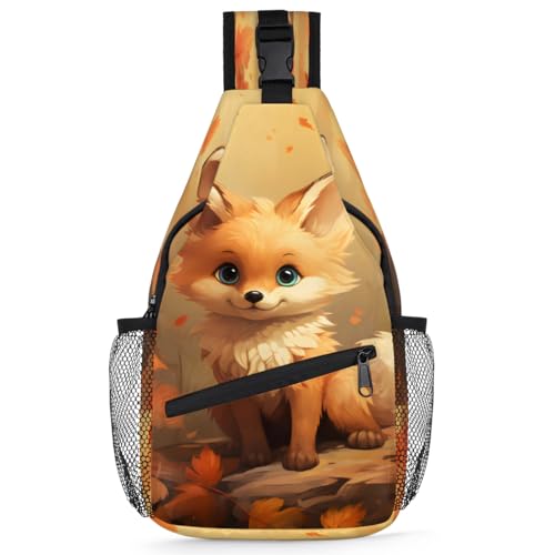 Fall Fox Maples Sling Bags for Women Men, Waterproof Crossbody Sling Backpack Travel Outdoor Sports Chest Bag - color: Red