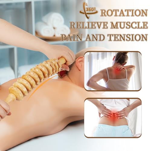 Liitrton Wooden Massage Roller for Legs, Curved Massage Roller Stick | Smooth Body Roller, Wood Therapy Massage Tools for Trigger Points Relief, Sore Muscle Recovery - color: Curved-11-wheel