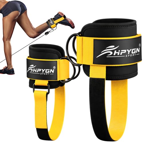 HPYGN Ankle Strap for Cable Machine, Padded Ankle Straps for Cable Machine Kickbacks, Glute Workouts, Leg Extensions, Curls, Booty Hip Abductors Exercise, Adjustable Comfort Ankle Cuff for Gym - color: 1-Yellow-Upgraded
