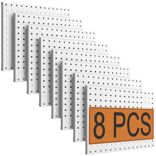 PBHEPJ 8 Pcs Metal Pegboard Panels, Heavy Duty Peg Boards for Garage and Garden Tool Storage, Includes Drywall Anchors and Screws Kits, White (8 pcs 16in x 12in) - color: White, size: 16in x 12in- 8 Pcs