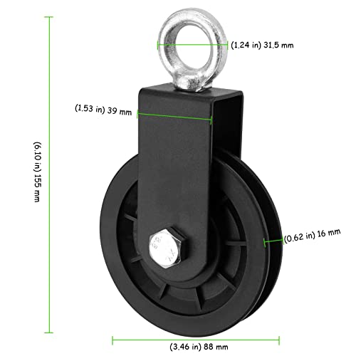4 Pack Cable Pulley Wheel 3.5 in/90 mm, 360 Degree Rotation Aluminum Silent Pulley for Gym Exercise, Home Project and Lifting, Black