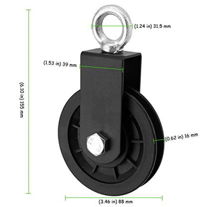 4 Pack Cable Pulley Wheel 3.5 in/90 mm, 360 Degree Rotation Aluminum Silent Pulley for Gym Exercise, Home Project and Lifting, Black
