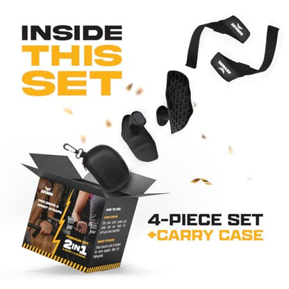 Workout Grips & Wrist Straps Set - Anti-Slip Silicone Hand Grips + Lifting Straps for Gym, Weightlifting, Pull-Ups, Deadlifts - Gloves Alternative (2 Grips + 2 Straps + Carry Case)