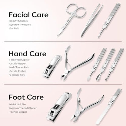 FAMILIFE Manicure Set Professional Manicure Kit Nail Kit - 11PCS Gifts for Her Nail Clippers for Women Stainless Steel Pedicure Sets Pink Leather Case - color: Pink
