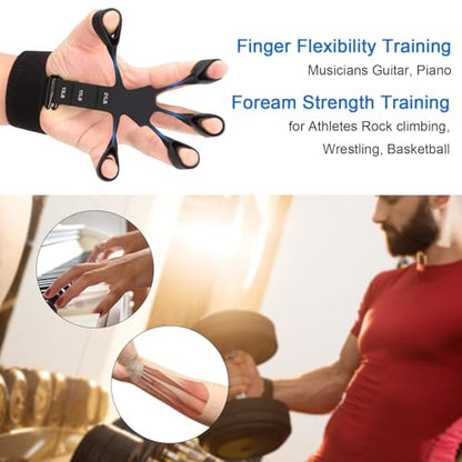 2Pcs Adjustable Finger Resistance Bands for Guitarists, Climbers, Typists, Gamers - color: BLUE