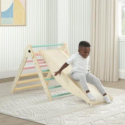 Delta Children Lil’ Climber Gym - Indoor Climbing Gym/Jungle Gym for Kids - Montessori Toy with Reversible Arch/Rocking Chair, Reversible Rock Wall/Slide Ramp and Pikler Triangle - for Toddlers 3+