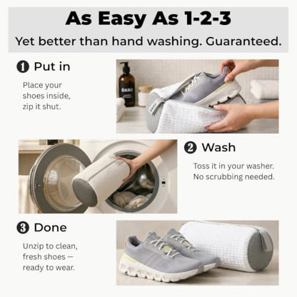 DARU 2-Pack Shoe Washing Machine Bag, Sneaker and Tennis Shoe Laundry Bags | Shoe bag for washing machine, Mesh Protection, Washer & Dryer Safe, Locking Reinforced Zipper, 360 Deep Shoe Cleaner, XL - color: Grey