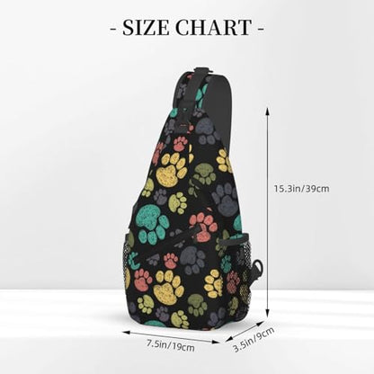 Colorful Paw Print Crossbody Sling Bags for Women Men Rainbow Puppy Dog Paws Doodle Style Travel Sling Backpack Casual Chest Shoulder Bag Cute Animal Footprint Gym Sports Hiking Daypack - color: Green Yellow