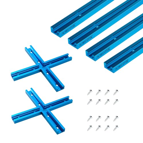 POWERTEC 72081 Double-Cut Profile Universal T-Track & Intersection Kit, 4pc 24 Inch Aluminum T Tracks with 2 Sets 3" T-Track Intersection Kit, Drill Press Table, Router Table, Workbench, Pack of 1 - size: 24" T track (4PK) + Intersection Kit (2 Sets)