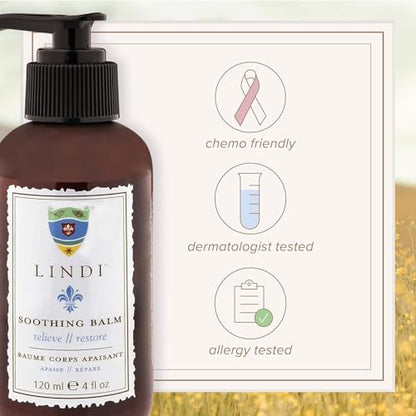 Lindi Skin Soothing Balm - Luxuriously Rich Repair Balm for Cracked Hands, Feet & Hand-Foot Syndrome, No Added Fragrance, Helping Cancer Patients Since 2003, Dermatologist & Allergy Tested, 4 fl oz