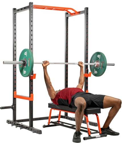 Sunny Health & Fitness Power Zone Strength Rack Power Cage - 1000 LB Weight Capacity, Spotter Bar, Angled Pull-Up Bar, J-Hooks, Resistance Band Pins, Optional LAT Pull Down - style: Power Cage