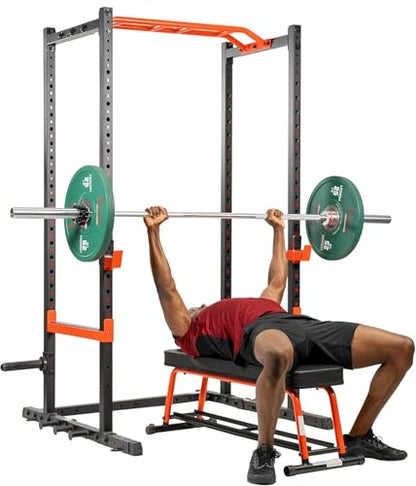 Sunny Health & Fitness Power Zone Strength Rack Power Cage - 1000 LB Weight Capacity, Spotter Bar, Angled Pull-Up Bar, J-Hooks, Resistance Band Pins, Optional LAT Pull Down - style: Power Cage