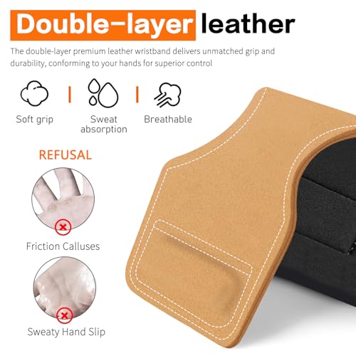 Weight Lifting Wrist Strap, Double-Layer Leather Wrist Straps for Gym Strength Training Weightlifting,Deadlift and Powerlifting, Enhance Grip Strength Neoprene Padding Gym Workout Lifting Straps Men/Women Pair - color: Brown