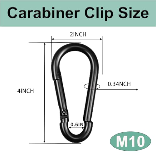 Heavy Duty Spring Snap Hook Carabiners, Galvanized Steel Quick Links, Spring Clips in Black & Silver, Multiple Sizes: 1.6Inch/2Inch/2.4Inch/3Inch/4Inch, for Swing Hammock Camping Keychain Outdoor - size: M10-10PCS, style: Black