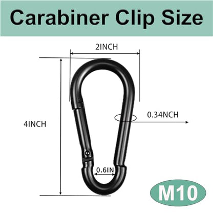Heavy Duty Spring Snap Hook Carabiners, Galvanized Steel Quick Links, Spring Clips in Black & Silver, Multiple Sizes: 1.6Inch/2Inch/2.4Inch/3Inch/4Inch, for Swing Hammock Camping Keychain Outdoor - size: M10-10PCS, style: Black